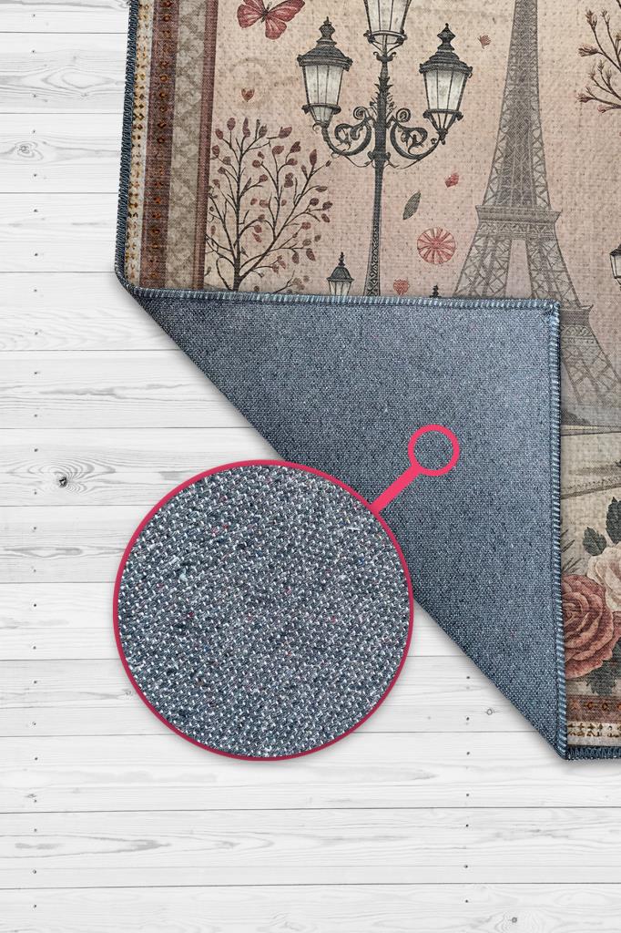 Homshtag Şehirlerde Paris Temalı Dijital Baskılı Yıkanabilir Pamuk Tabanlı Paris Şehiri Temalı Halı