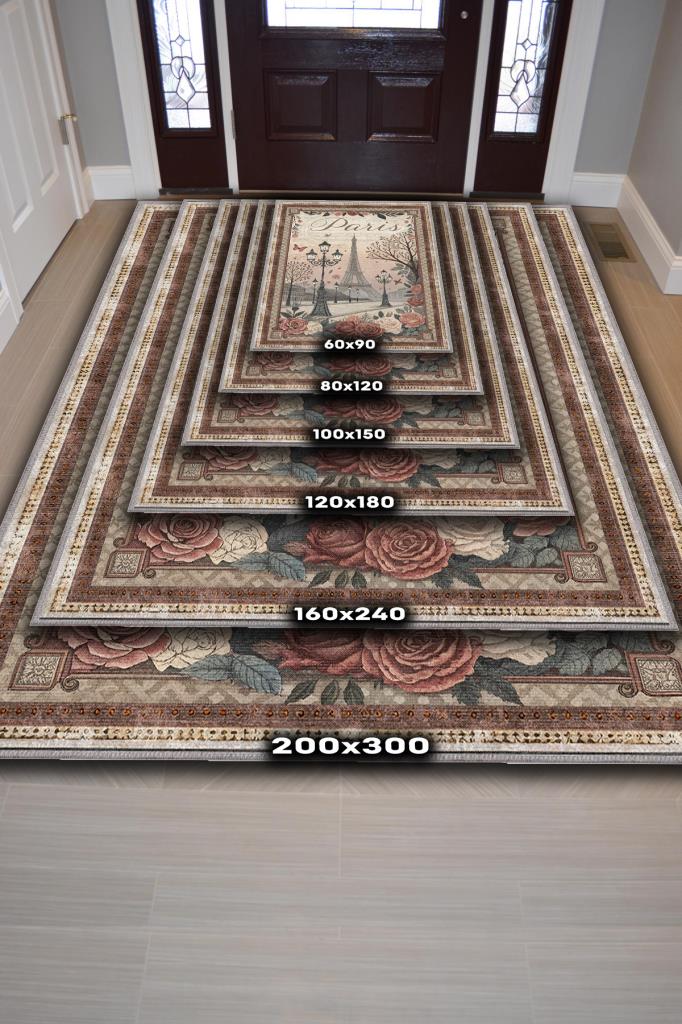 Homshtag Şehirlerde Paris Temalı Dijital Baskılı Yıkanabilir Pamuk Tabanlı Paris Şehiri Temalı Halı