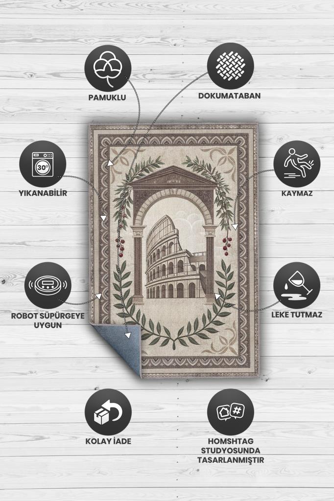 Homshtag Şehirlerde Roma Temalı Dijital Baskılı Yıkanabilir Pamuk Tabanlı Roma Şehiri Temalı Halı