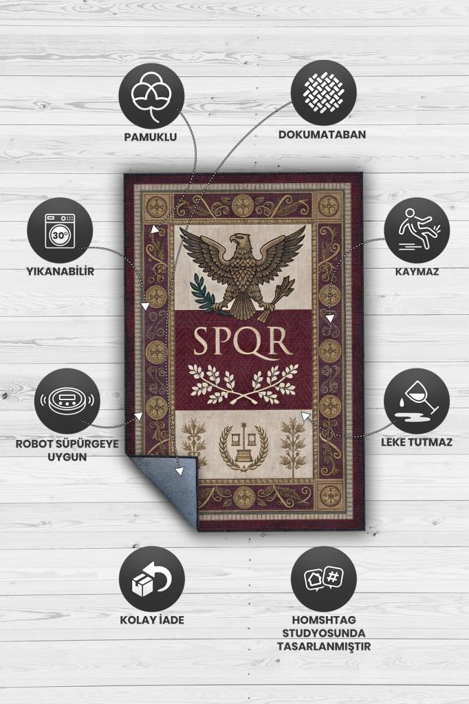 Homshtag Şehirlerde Spqr Roma Temalı Dijital Baskılı Yıkanabilir Pamuk Tabanlı Şehir Temalı Halı