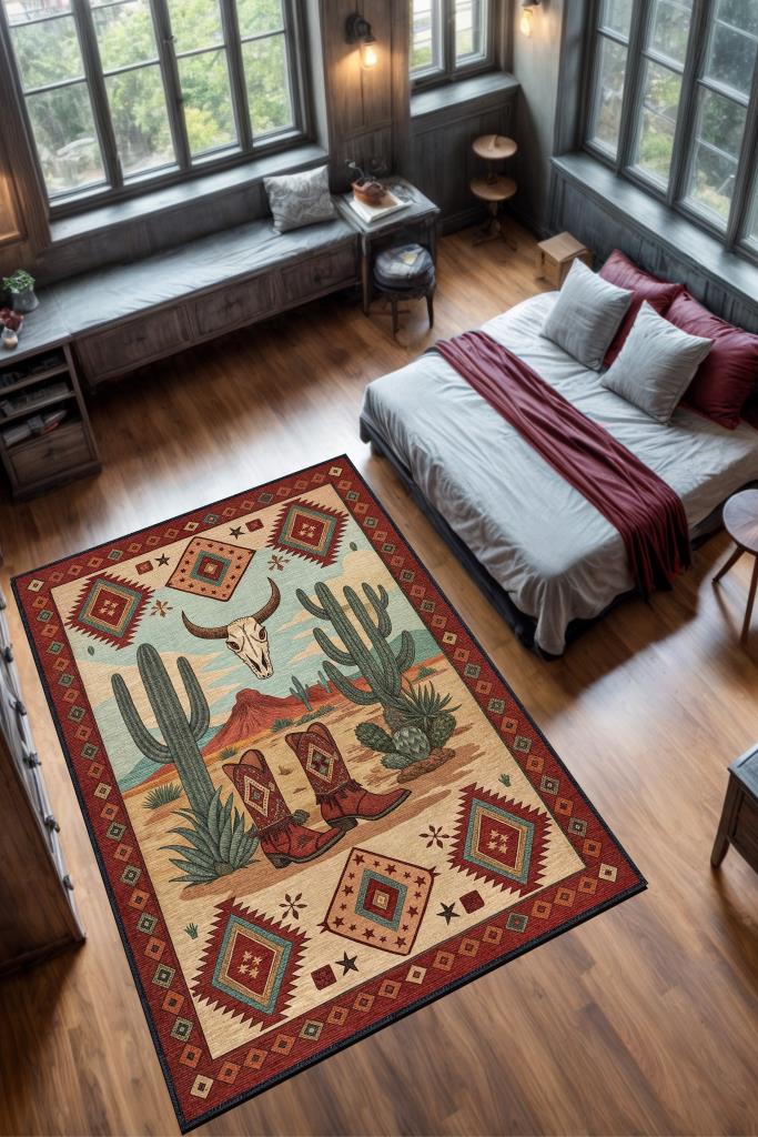 Homshtag Şehirlerde Texas Temalı Dijital Baskılı Yıkanabilir Pamuk Tabanlı Şehir Temalı Halı