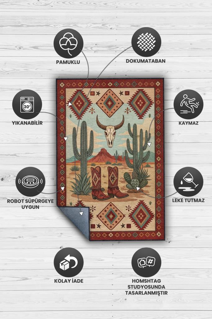 Homshtag Şehirlerde Texas Temalı Dijital Baskılı Yıkanabilir Pamuk Tabanlı Şehir Temalı Halı