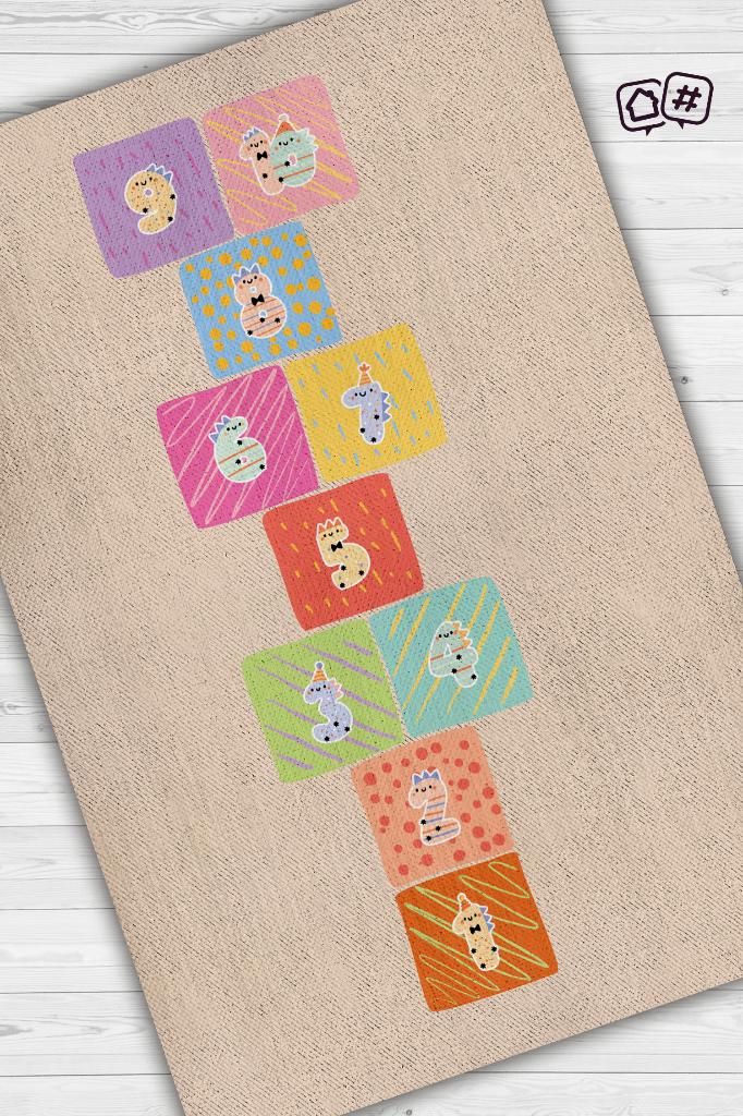 Homshtag Seksek Bej Renkli Dokulu Çocuk Odası Halısı Dokuma Rustik Çocuk Halısı Sek sek Temalı Halı