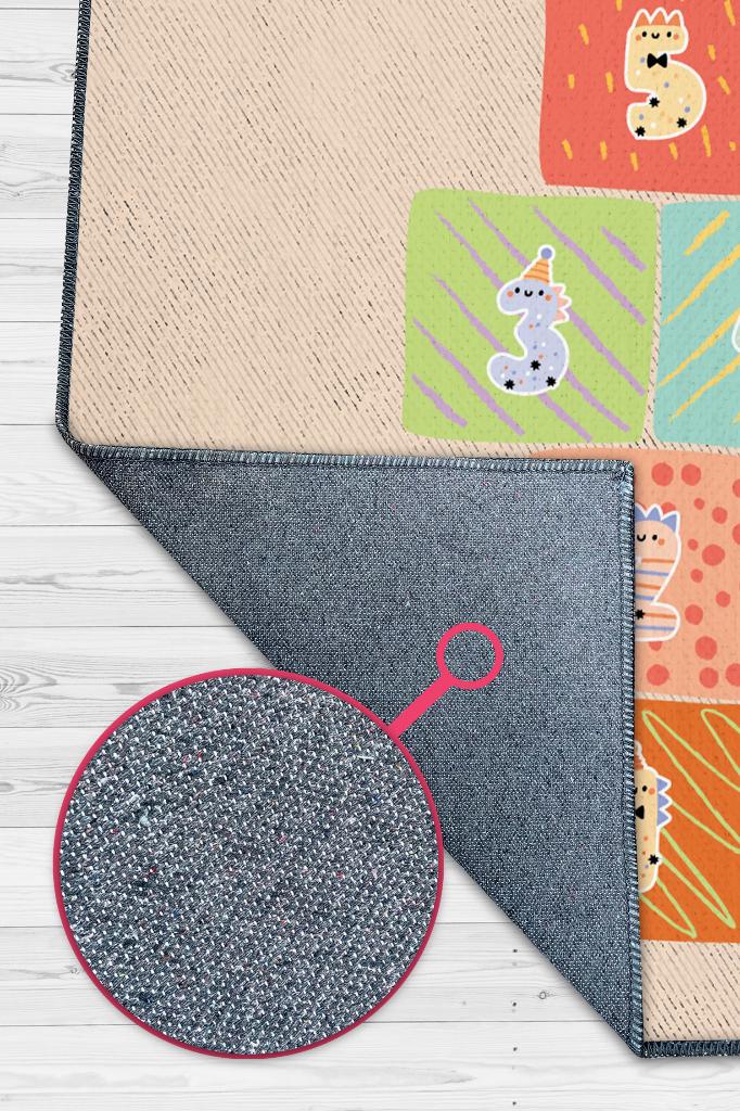 Homshtag Seksek Bej Renkli Dokulu Çocuk Odası Halısı Dokuma Rustik Çocuk Halısı Sek sek Temalı Halı