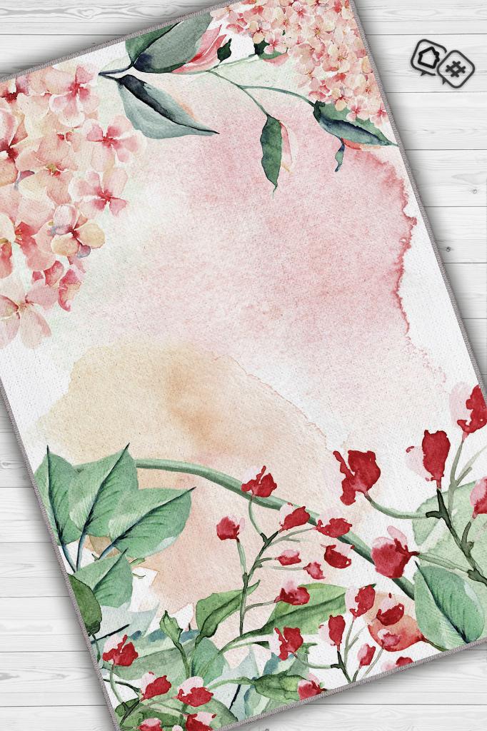 Homshtag Sen ve Ben Pembe Renkli Halı Çiçek Desenli Salon Halısı Çok Renkli Mutfak Halısı