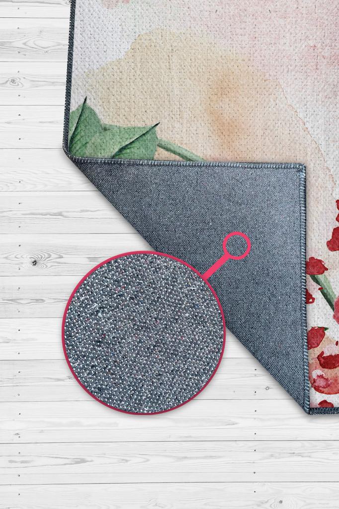 Homshtag Sen ve Ben Pembe Renkli Halı Çiçek Desenli Salon Halısı Çok Renkli Mutfak Halısı