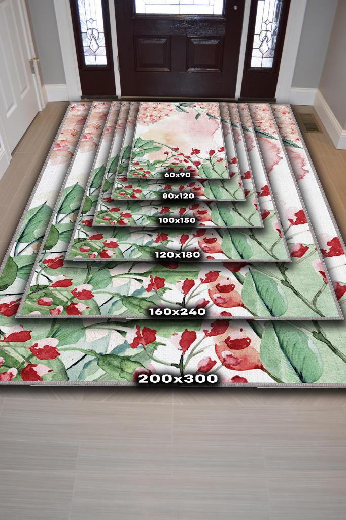 Homshtag Sen ve Ben Pembe Renkli Halı Çiçek Desenli Salon Halısı Çok Renkli Mutfak Halısı