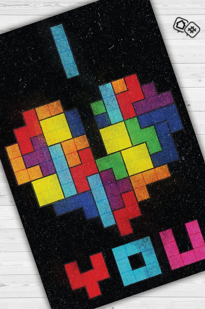 Homshtag Seni Seviyorum Çok Renkli Oyuncu Halısı Zemini Siyah Renk Gamer Temalı Halı Tetris Halısı