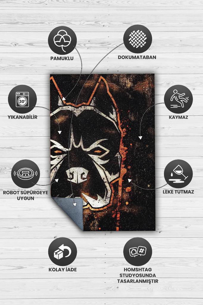 Homshtag Sert Köpek Turuncu Siyah Renkli Köpek Figürlü Halı Modern Koyu Renk Oturma Odası Halısı