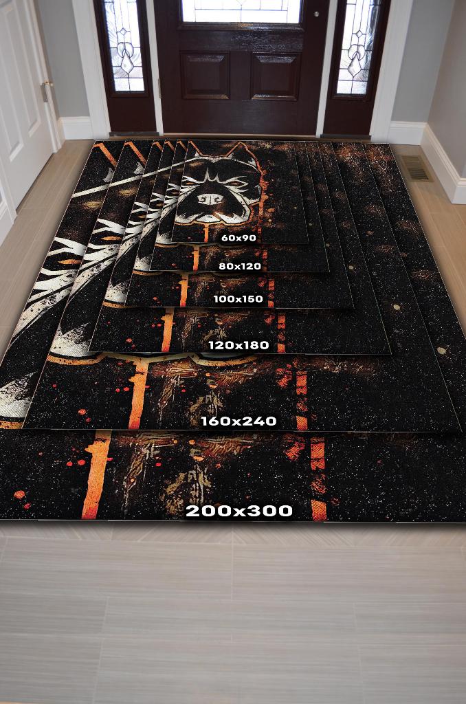 Homshtag Sert Köpek Turuncu Siyah Renkli Köpek Figürlü Halı Modern Koyu Renk Oturma Odası Halısı