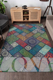 Homshtag Sevgi Gereken Yer Etnik Desenli Salon Halısı Modern Oturma Odası Halısı Çok Renkli Halı