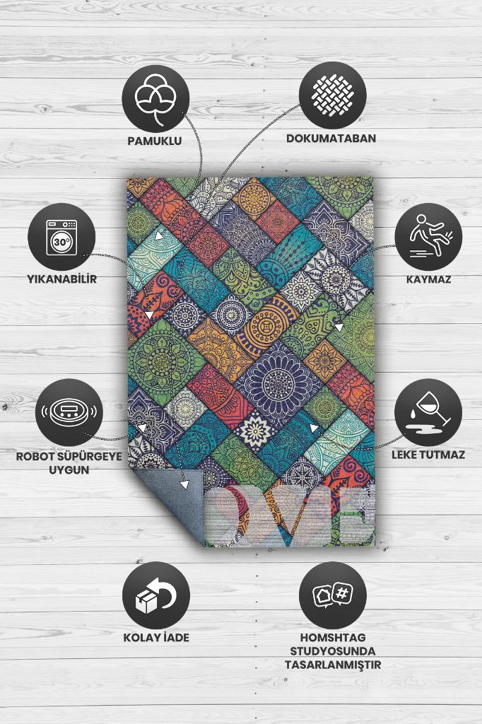 Homshtag Sevgi Gereken Yer Etnik Desenli Salon Halısı Modern Oturma Odası Halısı Çok Renkli Halı