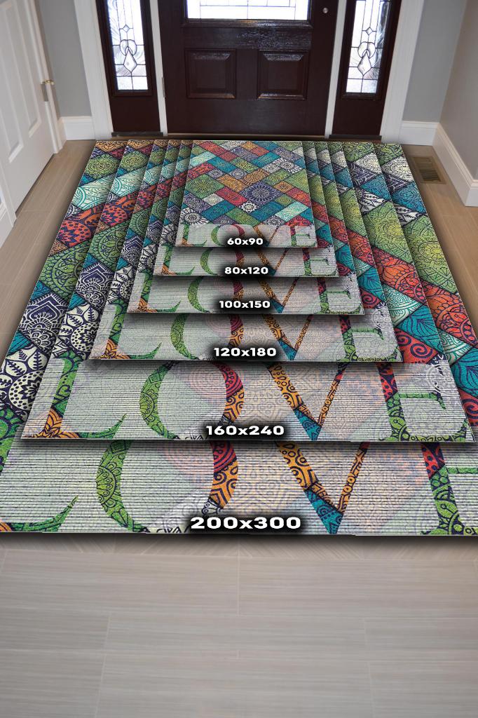 Homshtag Sevgi Gereken Yer Etnik Desenli Salon Halısı Modern Oturma Odası Halısı Çok Renkli Halı
