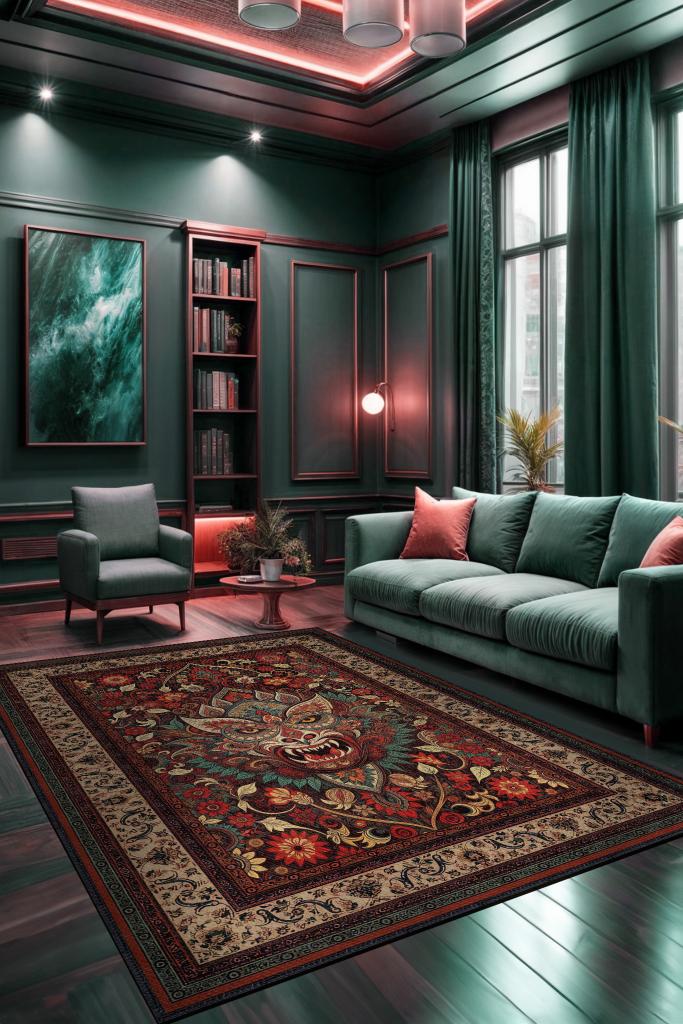 Homshtag Şeytan Figürlü Korku Temalı Salon Halısı Gotik Çok Renkli Oturma Odası Halı Konsept Halı