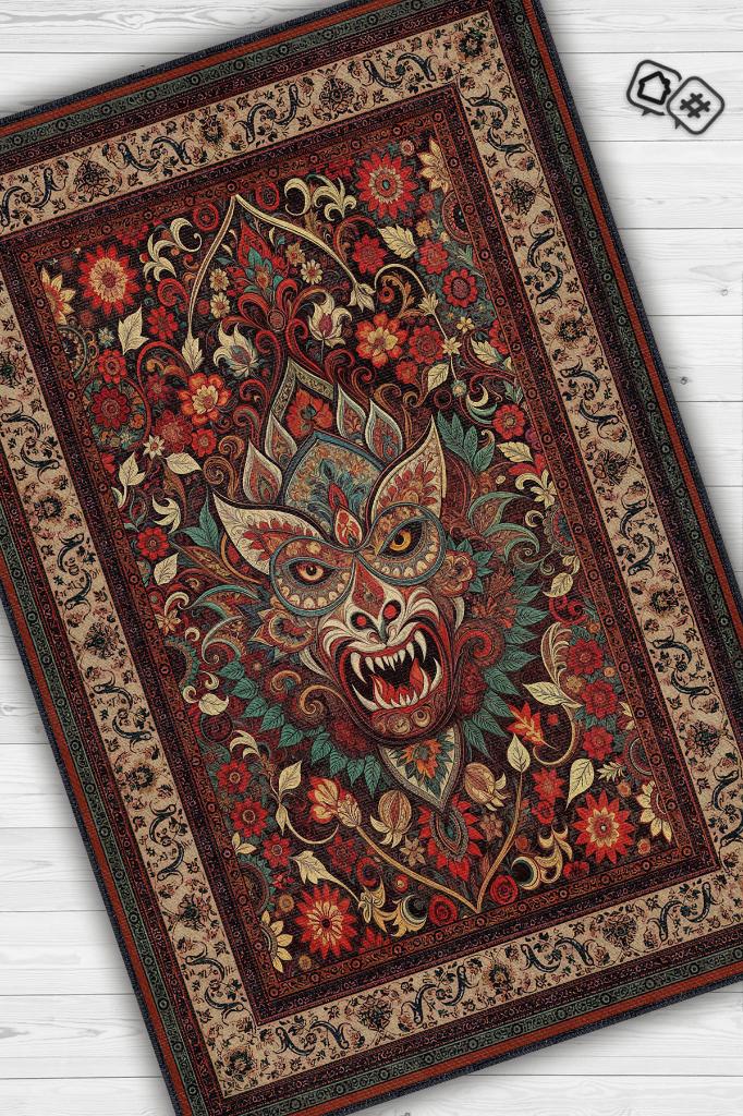 Homshtag Şeytan Figürlü Korku Temalı Salon Halısı Gotik Çok Renkli Oturma Odası Halı Konsept Halı