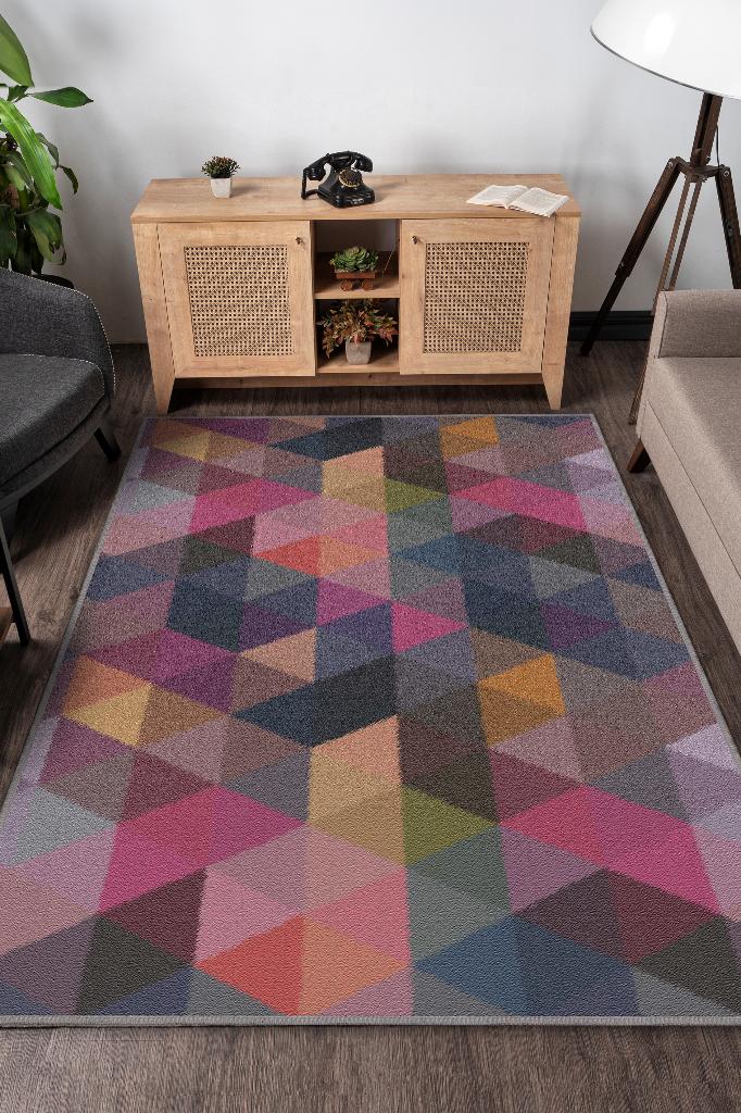 Homshtag Şimdi Değilse Ne Zaman Geometrik Desenli Salon Halısı Çok Renkli Oturma Odası Halısı