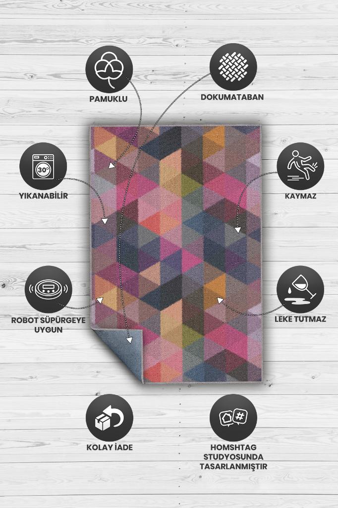 Homshtag Şimdi Değilse Ne Zaman Geometrik Desenli Salon Halısı Çok Renkli Oturma Odası Halısı