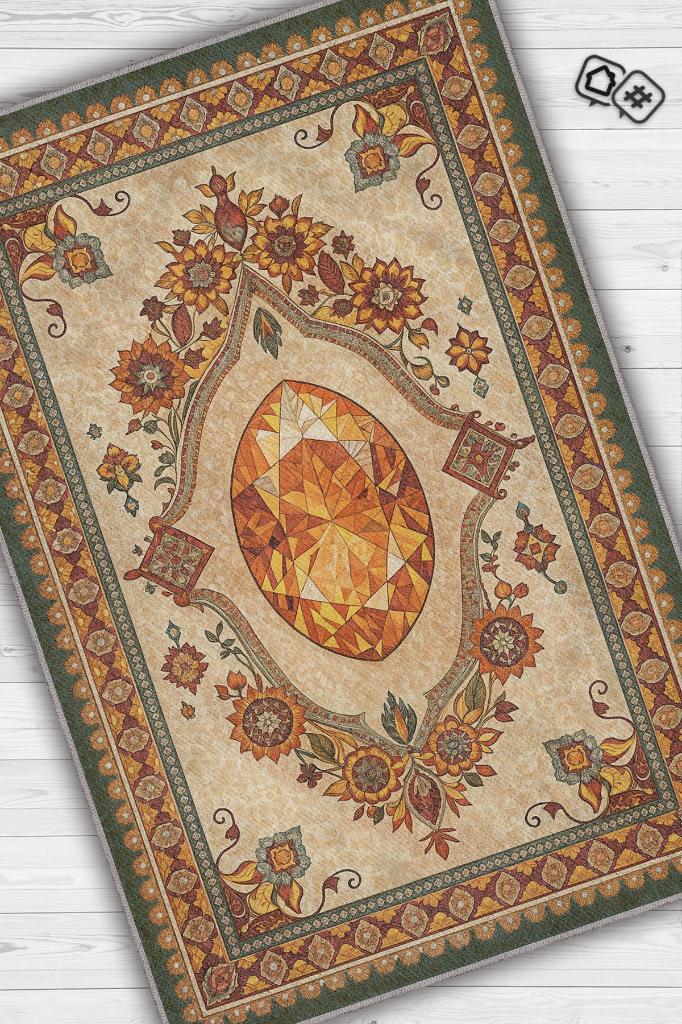 Homshtag Sitrin Taşı Halısı Turuncu Renkli Enerji Taşı Figürlü Halı Spiritüel Temalı Modern Halı