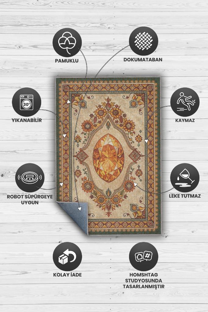 Homshtag Sitrin Taşı Halısı Turuncu Renkli Enerji Taşı Figürlü Halı Spiritüel Temalı Modern Halı