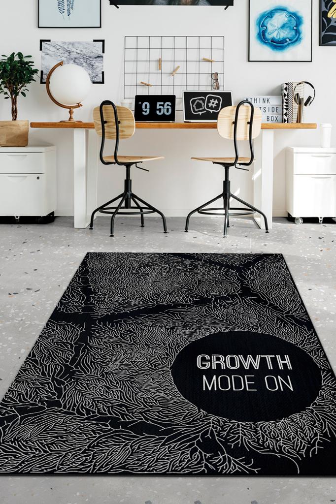 Homshtag Black Modern Patterned Office Rug, Digital Print, Woven Base Home Office Carpet
