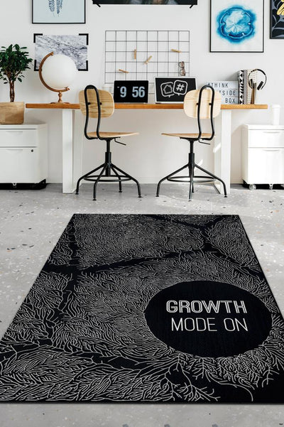 Homshtag Black Modern Patterned Office Rug, Digital Print, Woven Base Home Office Carpet