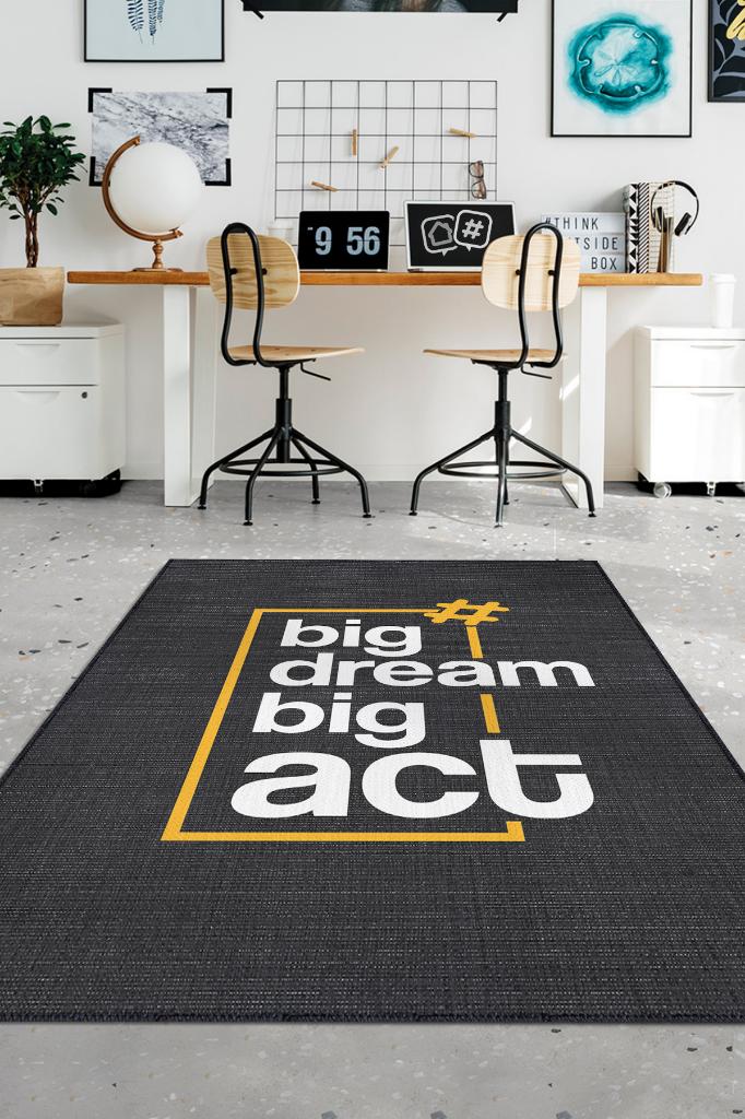 Homshtag Siyah Renkli Halı Yazılı Mesajlı Halı Pamuklu Yıkanabilir Kaymaz Dekoratif Home Office Halı