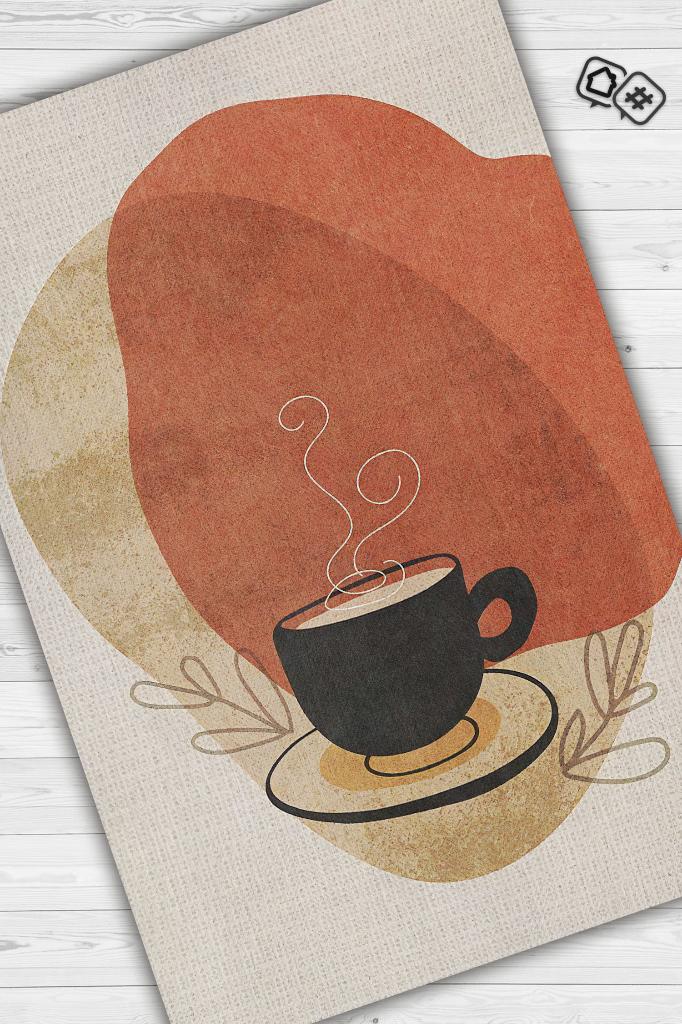 Homshtag Soyut Bir Yudum Minimal Mutfak Halısı Kahve Figürlü Salon Halısı Bej Turuncu Soft Halı