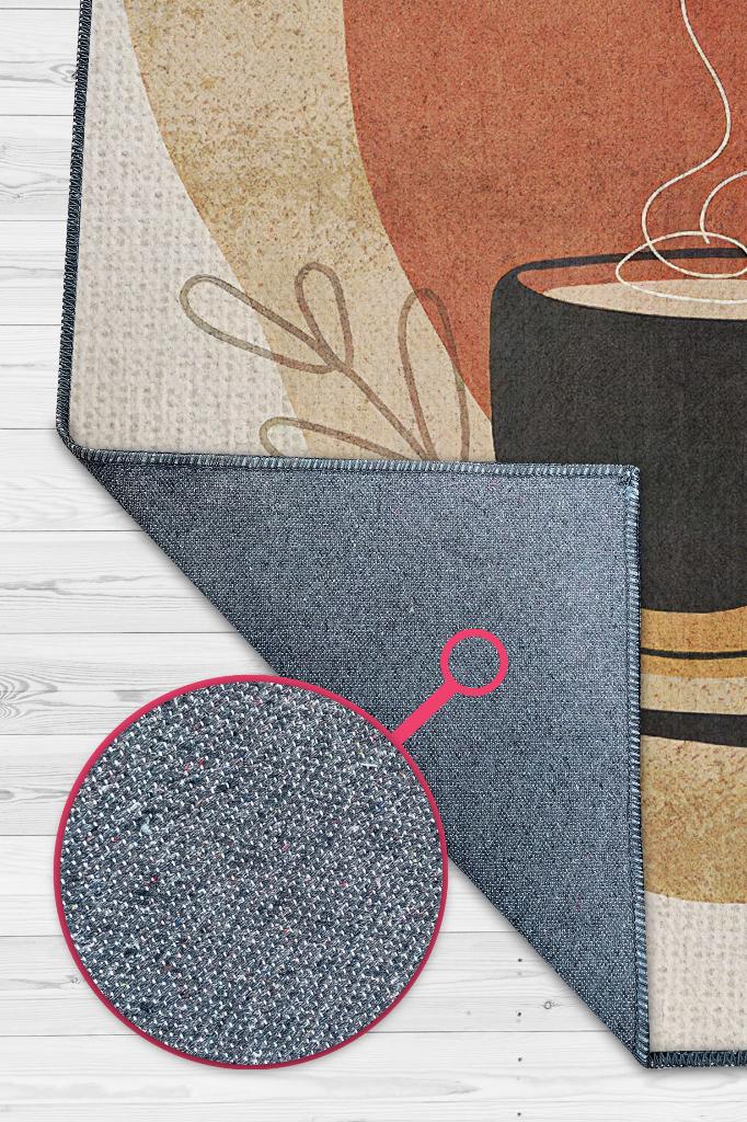 Homshtag Soyut Bir Yudum Minimal Mutfak Halısı Kahve Figürlü Salon Halısı Bej Turuncu Soft Halı