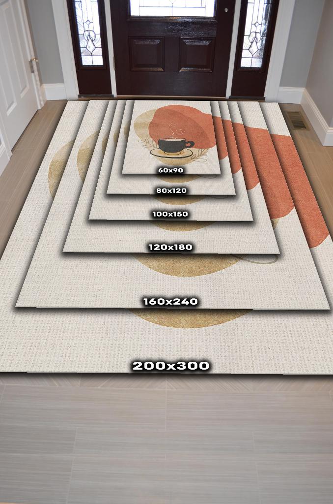 Homshtag Soyut Bir Yudum Minimal Mutfak Halısı Kahve Figürlü Salon Halısı Bej Turuncu Soft Halı