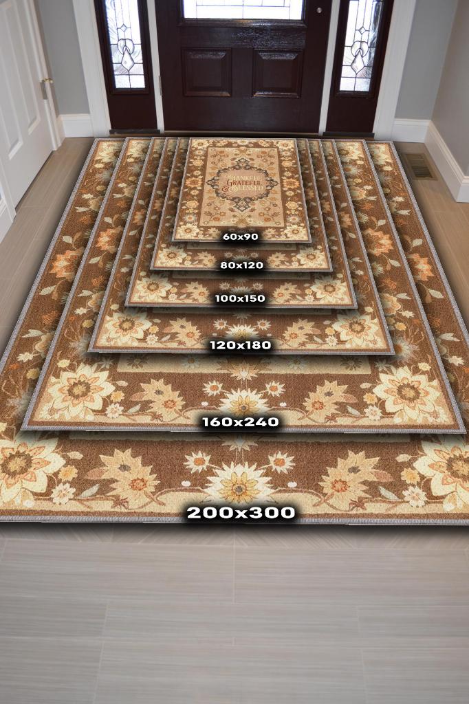 Homshtag Şükran ve Minnet Etnik Temalı Dijital Baskılı Halı Çiçek Desenli Çok Renkli Salon Halısı