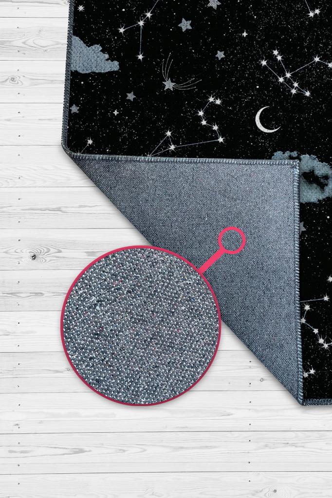 Homshtag Takım Yıldızı Siyah Koyu Renkli Salon Halısı Bulut ve Gökyüzü Temalı Genç Odası Halısı