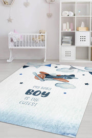 Homshtag Tatlı Oğlum Beyaz Mavi Renk Çocuk Odası Halısı Dokuma Minimal Çocuk Halı Bebek Temalı Halı