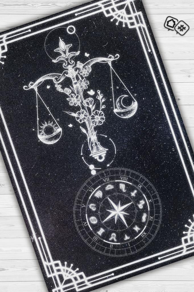 Homshtag Terazi Burcu Astroloji Temalı Halı Burç Halısı Terazi BurcuHediyelik Halı Siyah Renk Halı