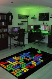 Homshtag Tetris Çok Renkli Oyuncu Halısı Zemini Beyaz Renk Gamer Temalı Halı Oyuncuya Hediye