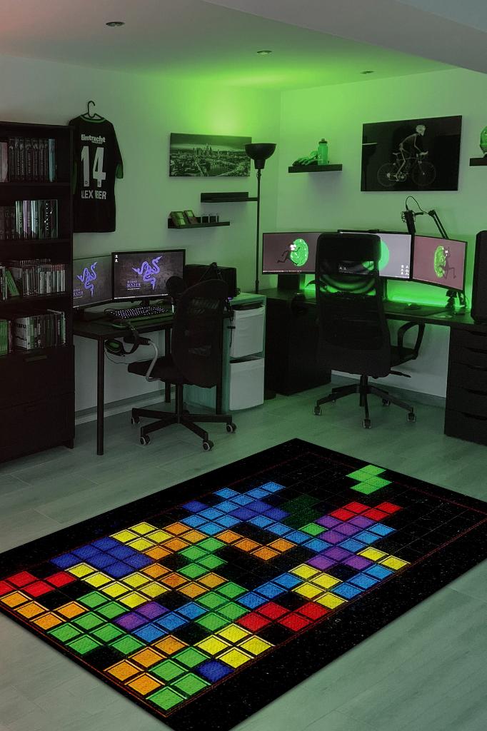 Homshtag Tetris Çok Renkli Oyuncu Halısı Zemini Beyaz Renk Gamer Temalı Halı Oyuncuya Hediye
