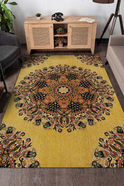 Homshtag Tezhip Minimal Salon Halısı Etnik Desenli Halı Sarı Renkli Oturma Odası Halısı Çiçekli Halı