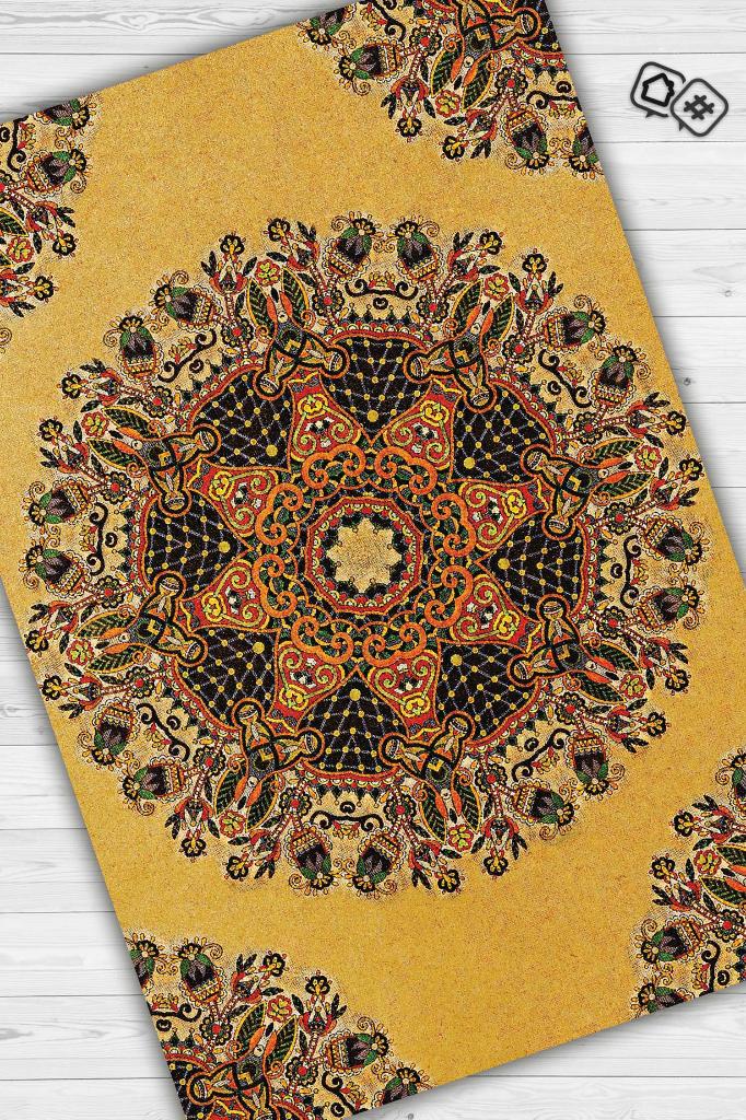 Homshtag Tezhip Minimal Salon Halısı Etnik Desenli Halı Sarı Renkli Oturma Odası Halısı Çiçekli Halı