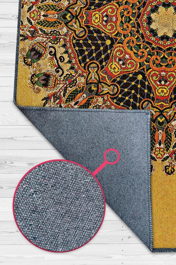 Homshtag Tezhip Minimal Salon Halısı Etnik Desenli Halı Sarı Renkli Oturma Odası Halısı Çiçekli Halı