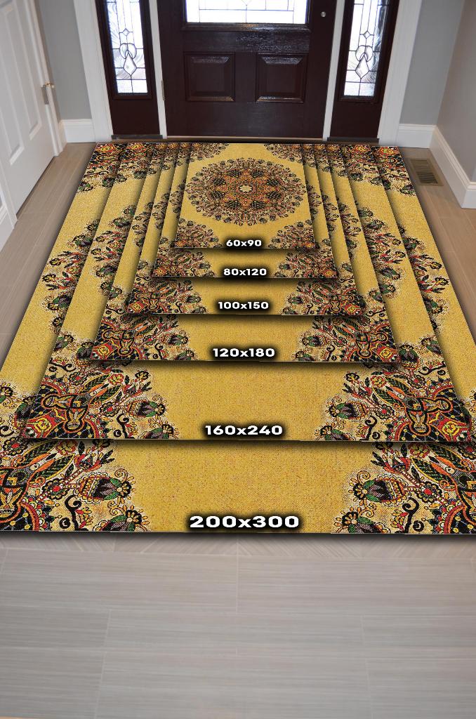 Homshtag Tezhip Minimal Salon Halısı Etnik Desenli Halı Sarı Renkli Oturma Odası Halısı Çiçekli Halı