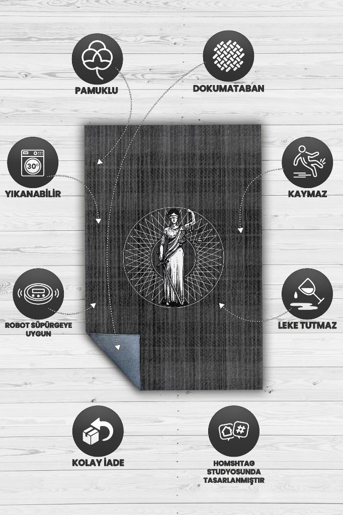 Homshtag Themis Siyah Renkli Avukat Halısı Dokuma Avukat Ofis Halısı Hediye Halı Adalet Temalı Halı