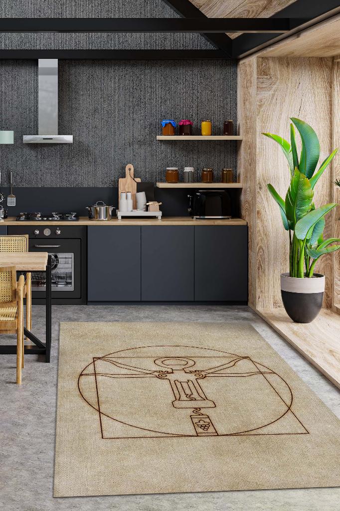 Homshtag Tirbuşon Bej Kahve Renkli Halı Modern Parti Temalı Halı Tasarım Dokuma Hediyelik Halı