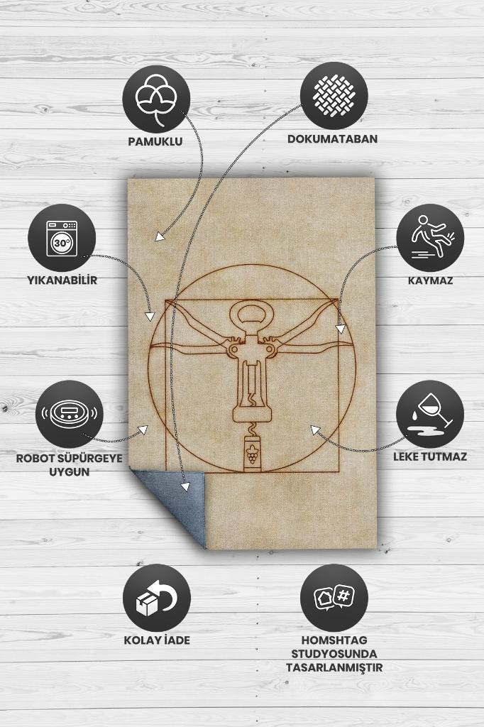 Homshtag Tirbuşon Bej Kahve Renkli Halı Modern Parti Temalı Halı Tasarım Dokuma Hediyelik Halı