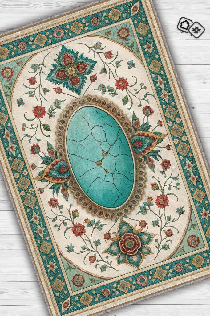 Homshtag Turkuaz Taşı Halısı Yeşil Turkuaz Renkli Aura Taşı Enerji Spiritüel Temalı Modern Halı
