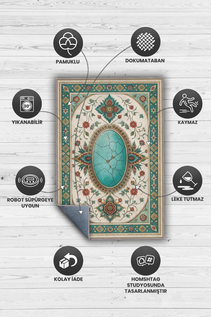 Homshtag Turkuaz Taşı Halısı Yeşil Turkuaz Renkli Aura Taşı Enerji Spiritüel Temalı Modern Halı