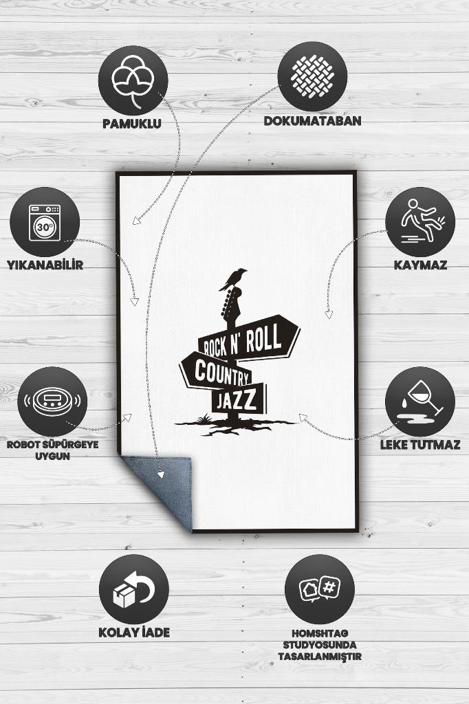 Homshtag Üç Müzik Tarzı Düz Renkli Halı Siyah Beyaz Halı Caz Rock Sever Halısı Müzisyene Hediye Halı