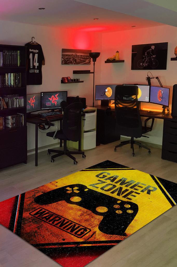 Homshtag Uyarı Oyun Alanı Çok Renkli Oyuncu Halısı Zemini Siyah Renk Gamer Temalı Halı Oyuncuya Hediye