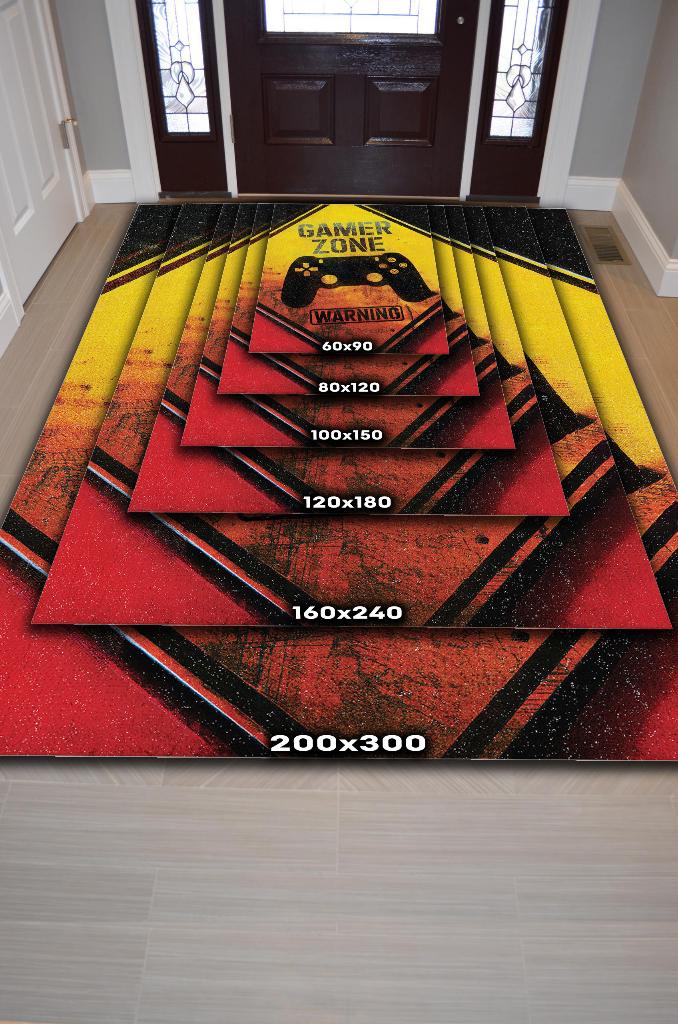 Homshtag Uyarı Oyun Alanı Çok Renkli Oyuncu Halısı Zemini Siyah Renk Gamer Temalı Halı Oyuncuya Hediye