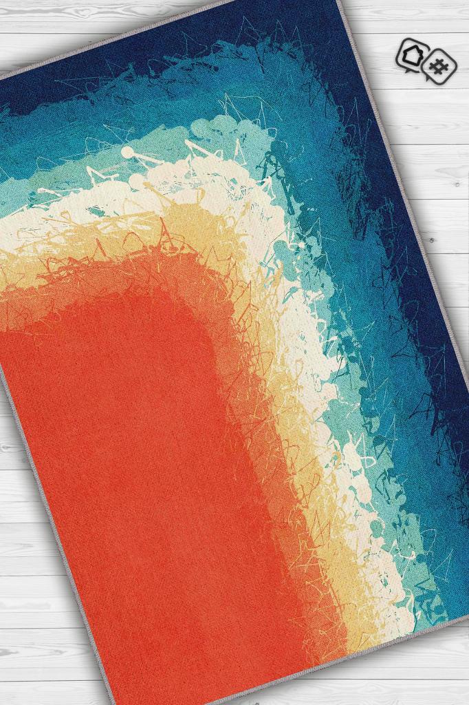 Homshtag Uzak Dur Renkli Keep-Off Halı Güneş Temalı Yazlık Halısı Pamuklu Yıkanabilir Salon Halısı