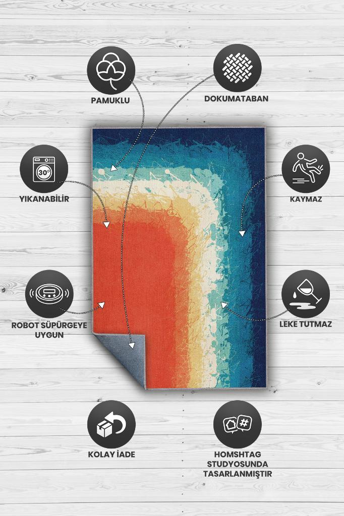 Homshtag Uzak Dur Renkli Keep-Off Halı Güneş Temalı Yazlık Halısı Pamuklu Yıkanabilir Salon Halısı