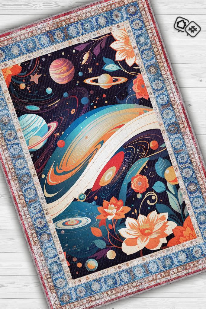 Homshtag Uzay Temalı Çok Renkli Salon Halısı Hippie Ev Dekoru İndie Oda Dekoru Oturma Odası Halısı